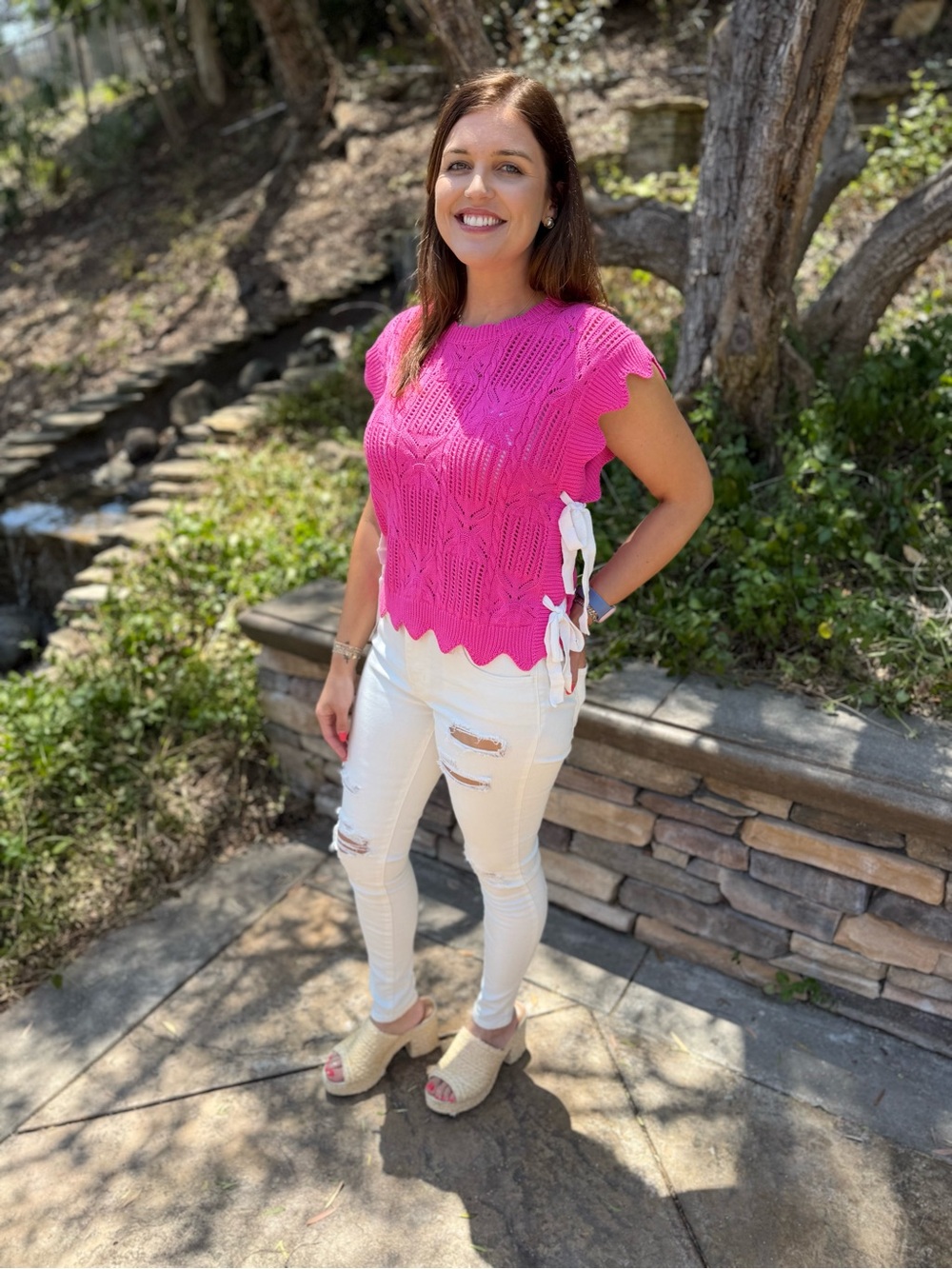 Bright Pink Scallop Edge Knit Top